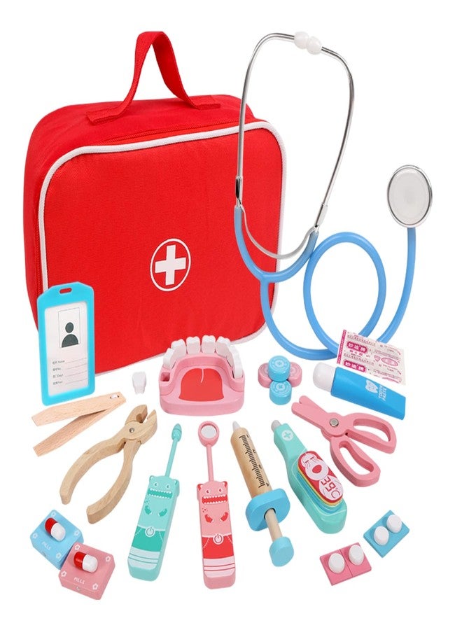Sakuya Doctors Set for Kids | Pretend Play Wooden Dental Toy Kit Happy Teeth Dentist Medical Learning Kit with Stethoscope Playset Doctor Role Junior Birthday Gift Idea for Boys Girls Age 2 - 12yrs - Image 1